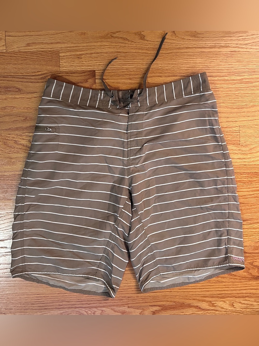 Patagonia Brown & White Striped Men's Swim Shorts - size 36